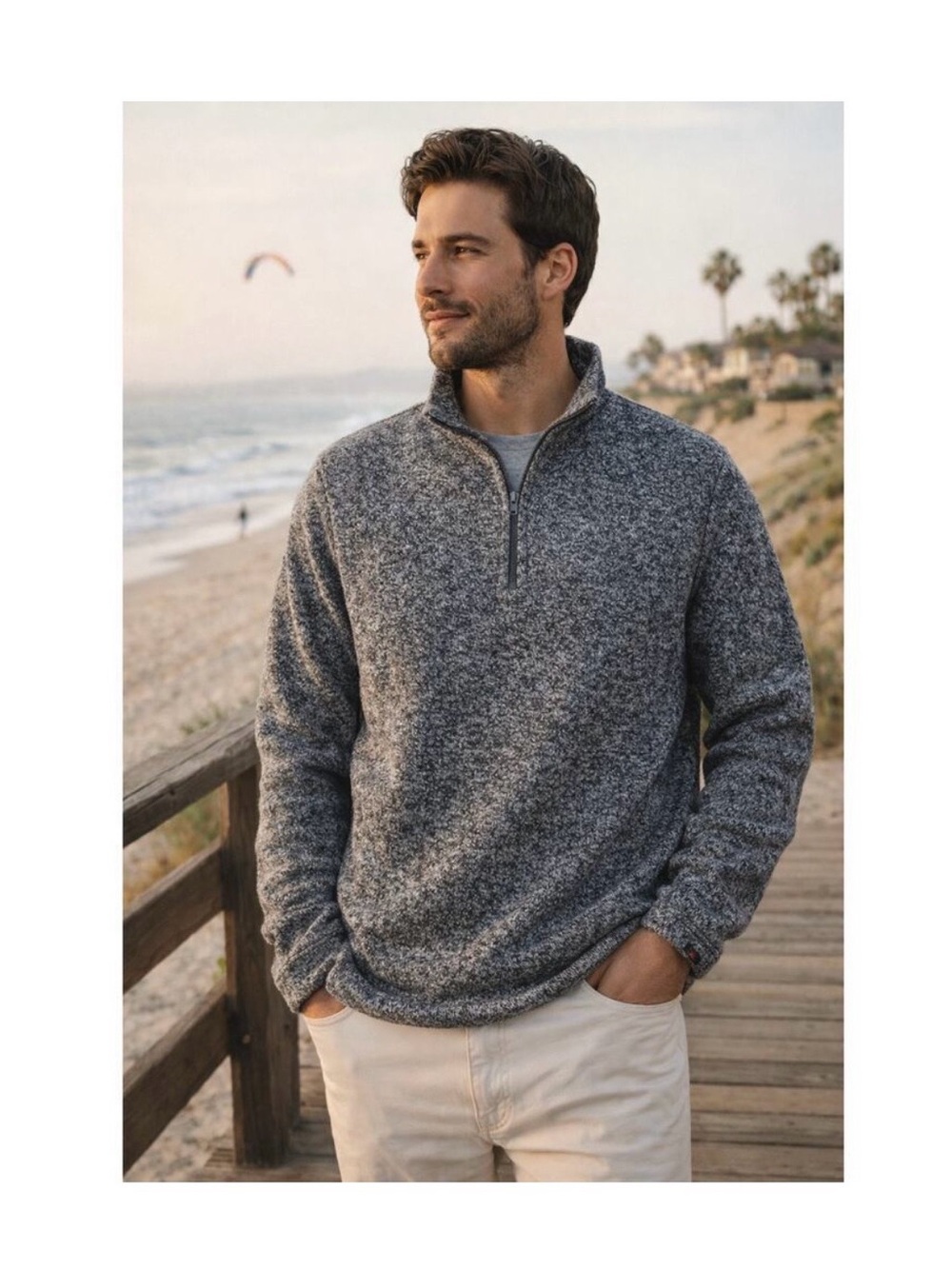 Faherty Men's Marled Blue Quarter-Zip Sweater